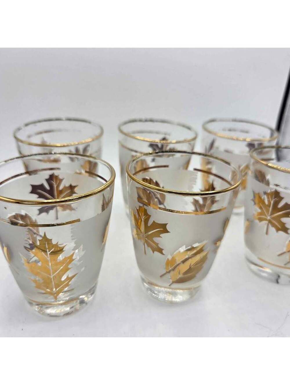 Libbey Gold Leaf Golden Foliage Frosted Juice Glasses Set of 6